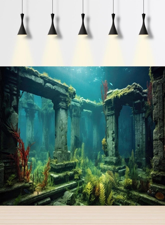 CaterRina Under The Sea Aquarium Background Sunken Ancient City Ruins Fish Tank Background Lush Aquatic Seagrass Coral Reefs Submerged Structure Terrarium Backgrounds Underwater City Reptile Backgrounds 30x18in - Image 2
